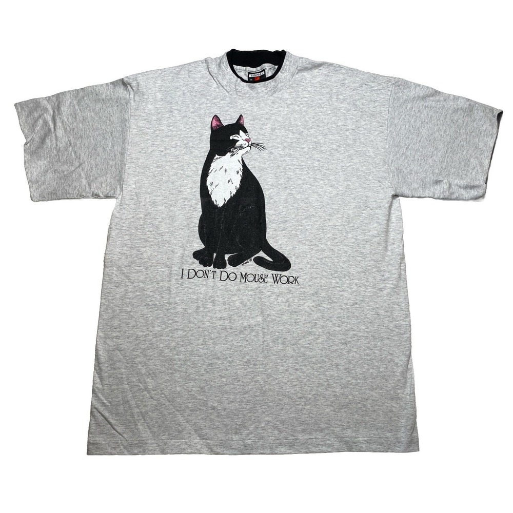 Cat I Don't Do Mouse Work Chere Adult XL Vintage T-Shirt Gray